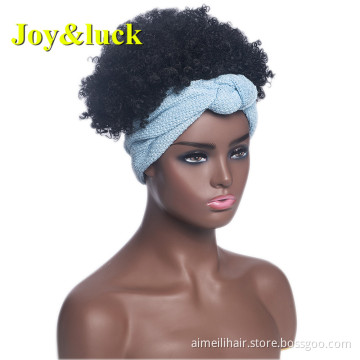 Wholesale Price African Hairband Blue Scalp Wig Black Hair Short Afro Kinky Curly Headband Wig for Black Women Synthetic Wig